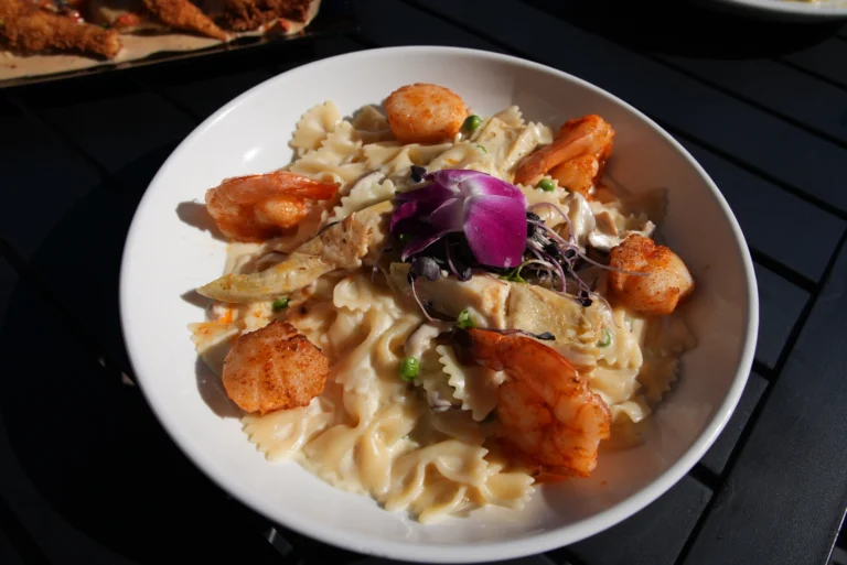 Farfalle with shrimp, scallops and artichoke at Mezza Luna Bistro, Allendale NJ