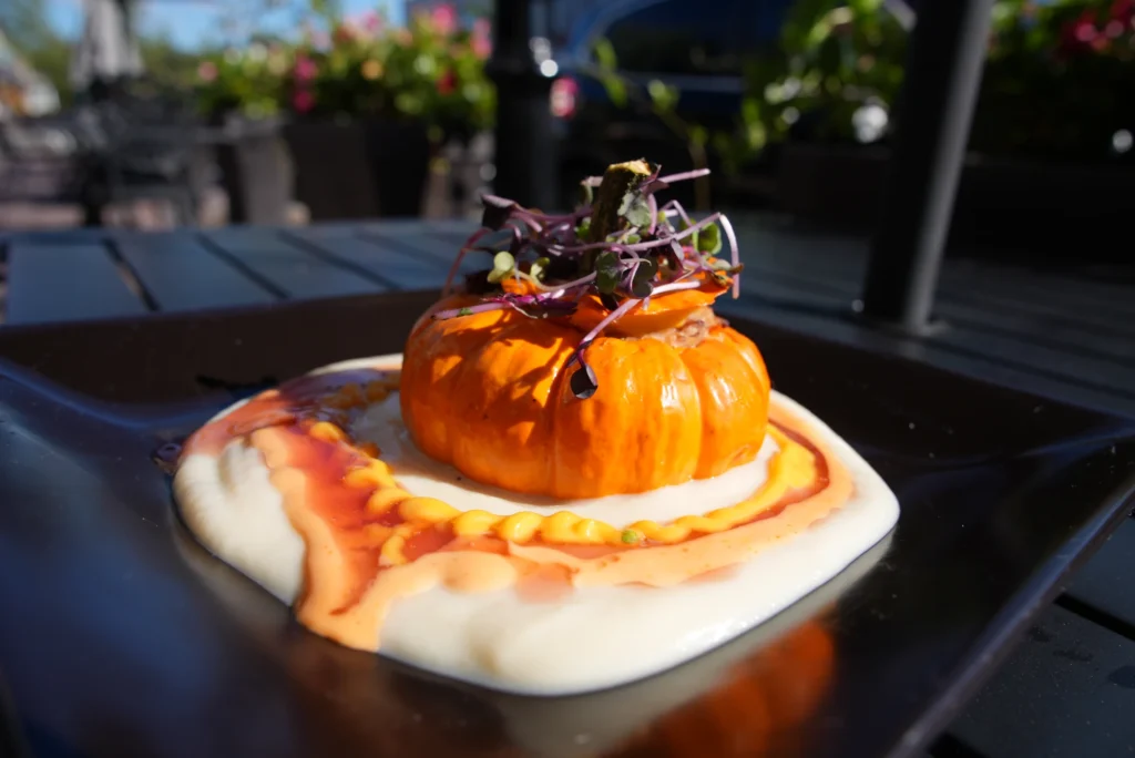 Chef's seasonal pumpkin special plated on the patio at Mezza Luna Bistro in Allendale, NJ