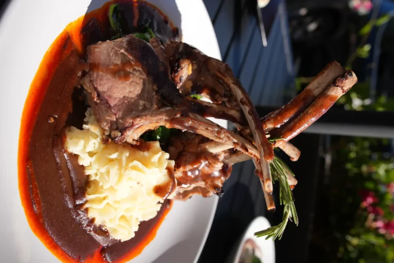 Rack of lamb served on the outdoor patio