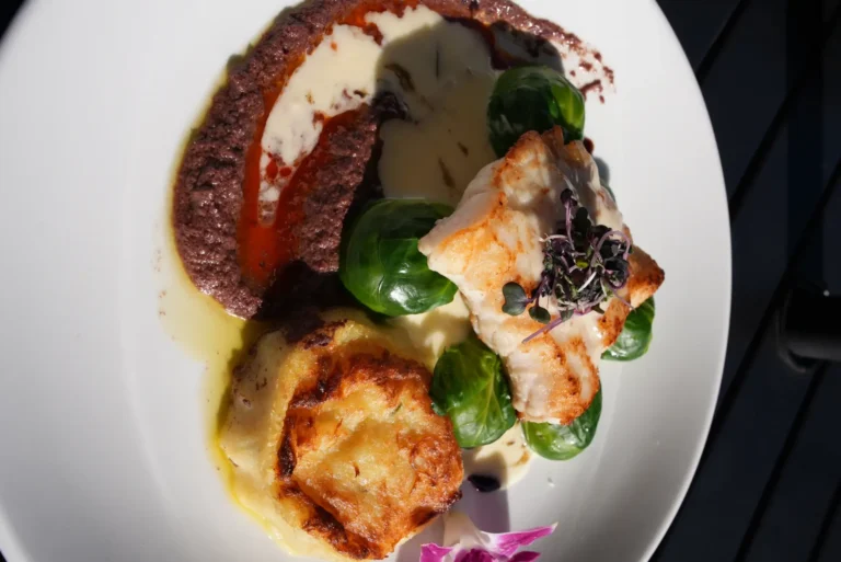 Mezza Luna seafood special with roasted Brussels sprouts